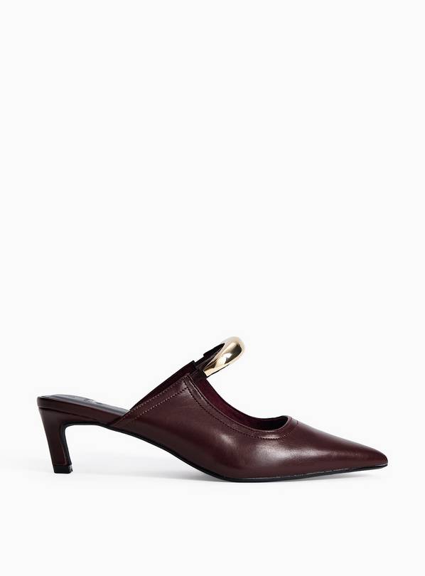 Dark Red Heeled Mules 4